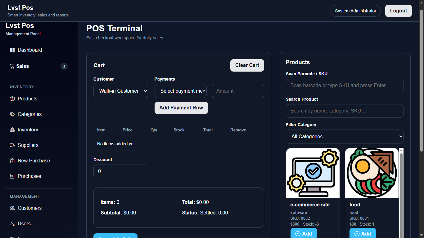 LVST POS terminal screenshot