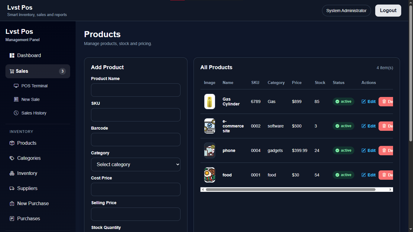 LVST POS products screenshot